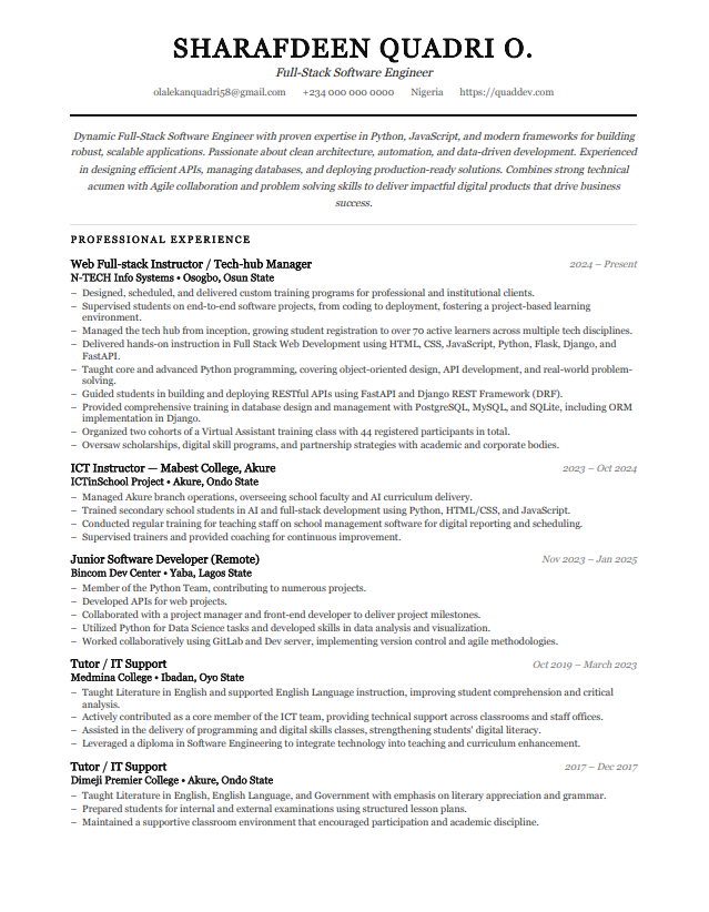 CVCraft Entry Level Template