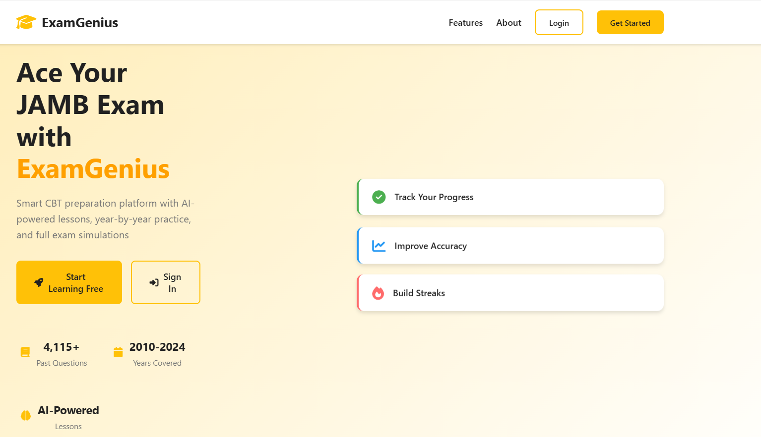 ExamGenius Landing Page